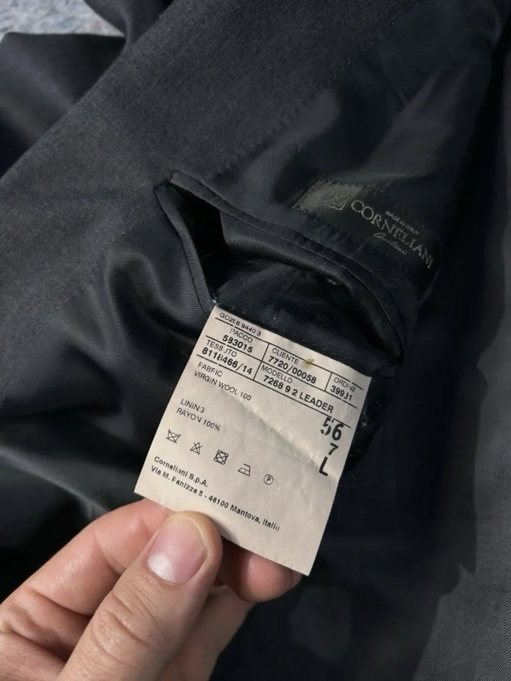 Corneliani Leader Men’s Suit Jacket Blazer Charcoal Gray Virgin Wool Italy 56